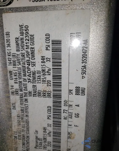 2015 Ford Fiesta Se z USA, uszkodzony, nr VIN 3FADP4BJ9FM123950